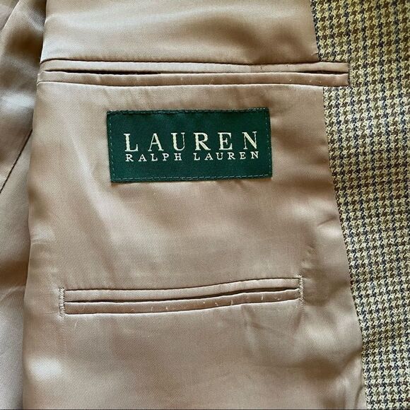 Lauren Ralph Lauren Men’s Wool Sports Coat Blazer Tan Houndstooth Size 44R - Picture 8 of 11